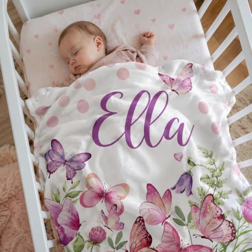 Image of Personalized Baby Blanket for Girls, Custom Nursery Blanket with Name, 30 x 40 Inch Soft Minky Blanket for Baby Toddlers, Newborn Print 09