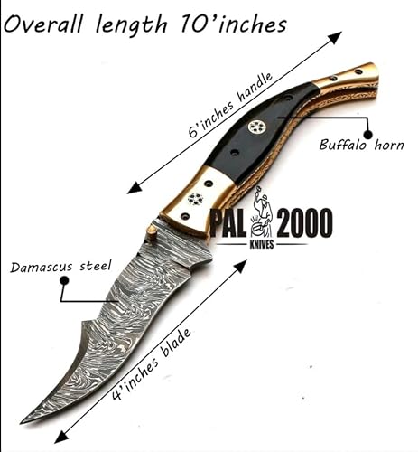 PAL 2000 KNIVES POC-8735 Handmade Damascus Steel 10 Inches Hunting folding Knife