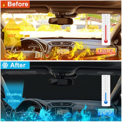 Image of Car Windshield Sun Shade for Honda CR-V 2017-2022, Premium 310T Reflective Polyester UV Blocker, Lightweight Foldable Sun Visor with Storage Pouch