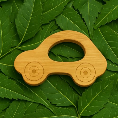 Image of Shark Doo Doo Neem Wood Baby Teether (Car) | Organic & Handcrafted | Chemical-Free, Paint-Free, Antibacterial Teething Toy for Babies