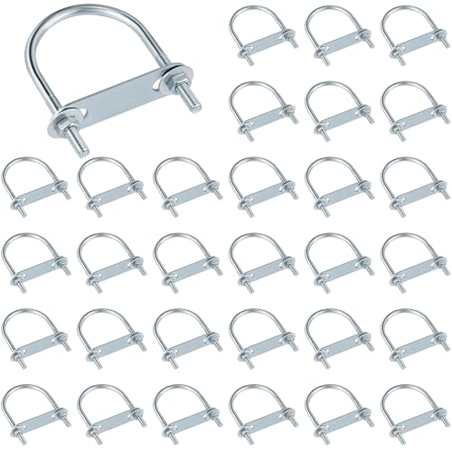 Therwen 32 Sets Round U Bolts Zinc Plated Steel Round Bend U Clamp with Nut Plate Washer (M6 x 50 mm X 80 mm)