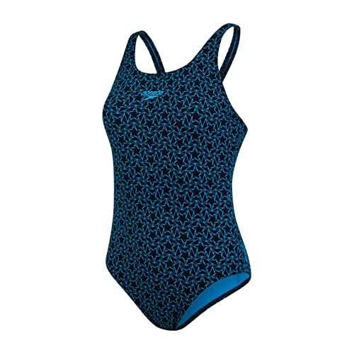 Speedo Boomstar Allover Muscleback Bañador de Mujer para Natación, Color Azul Marino/Azul Piscina, Talla 34