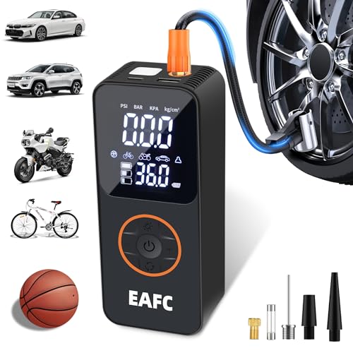 EAFC 150PSI Cordless Tire Inflator with LED Light – Portable Rechargeable Air Compressor Pump (USB-C, 4 Preset Modes) for Car, Motorcycle, Bike & Sports Balls, 6000mAh Battery