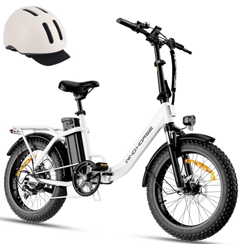 Image of WINDHORSE 20 inch Foldable Electric Bike, 983W Peak Motor, 20MPH, 40-70 Miles, 48V 748.8Wh Removable UL Battery, Front Suspension, Fat Tire E-Bike for Commuting, Beach, All -Terrain | Adults & Teens