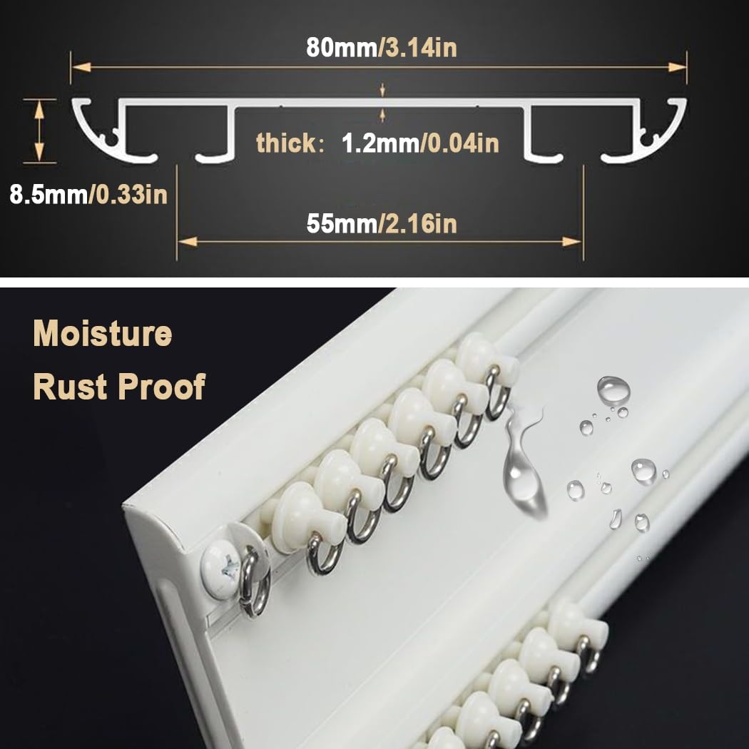 Rail De Rideau Double Pour Fenêtre, Rail Rideaux Plafond Longueur De 50 À 600 Cm, Rail De Plafond En Aluminium Métal Blanc Pour Diviseur De Pièce(110cm/3.6ft)