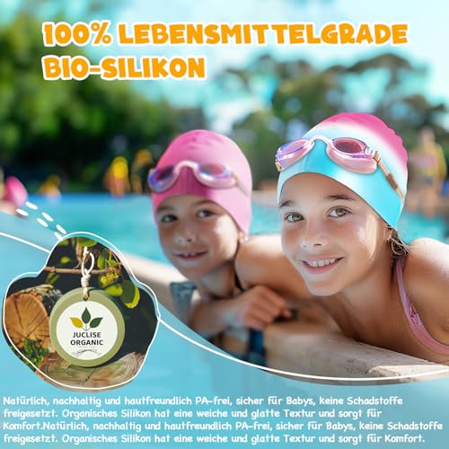 Juclise Silikon Badekappe Mädchen, Kinds und Jungen Wasserdicht für Lange und Kurze Haare UV Schutz, 1-2 Stück (Rosa Blau, 9-15) – Ansicht 2