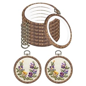 PATIKIL 4inch Embroidery Hoops, 10Pieces Imitated Wood Circle Frame Cross Stitch Hoop Ring for Embroidery Art Craft Sewing Ornaments Hanging Decoration