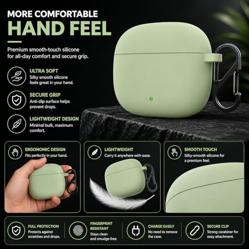 Image of Anvique Silicone Case Cover for Oneplus Nord Buds 4 Pro, Scratch Resistance, Shock Absorption, with Premium Carabiner (Matcha Green)