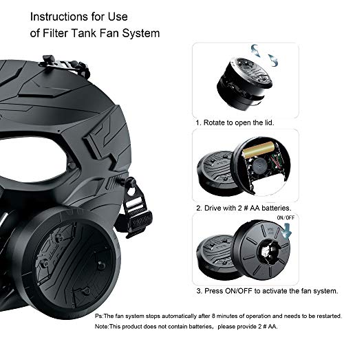 VILONG M10 Airsoft Tactical Protective Mask, Toxic Gas Mask Safety Eye Protection Skull Dummy Game Mask with Dual Filter Fans Adjustable Strap for BB Gun CS Cosplay (Black)