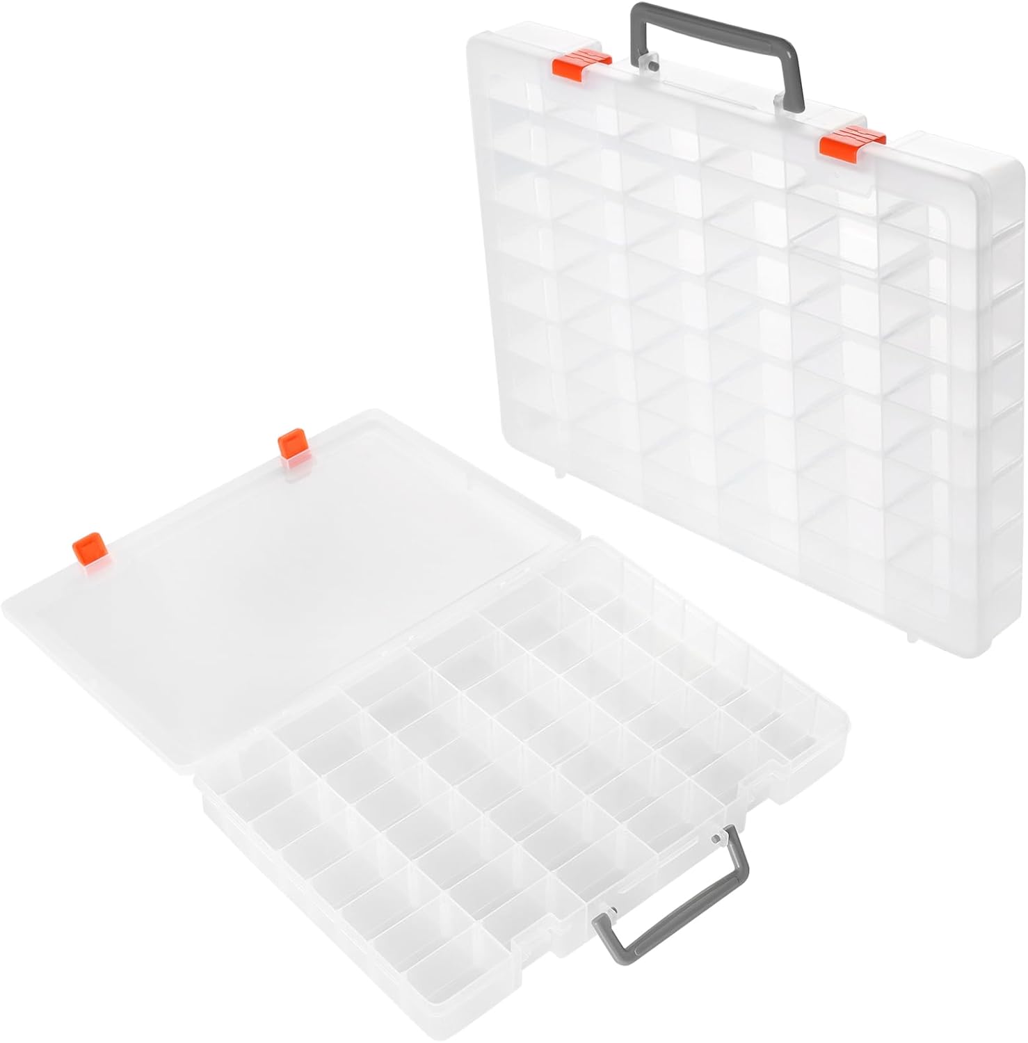2 PCS 48 Grids Plastic Organizer Container Storage Box, Clear compartment Storage Boxes, Large Storage Box with Adjustable Dividers for Bead Button Jewelry Small Parts DIY Accessories