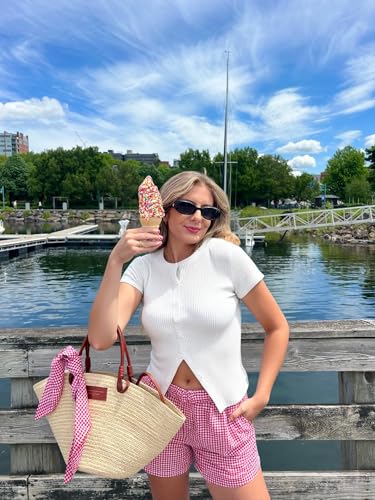 Image of Imily Bela Womens Short Sleeve Sweater Tops Summer Button Down Casual Ribbed Knit Slim Fit Cropped Cardigan Shirts