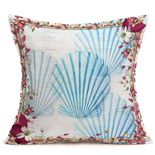 Aremetop Pack Of 4 Ocean Marine Life Throw Pillow Covers Sea Snail Conch Shell Starfish Decorative Coastal Sea Beach Theme Cotton Linen Decorative Cushion Protector 18’’X18’’ Square Pillowcases #TOP4