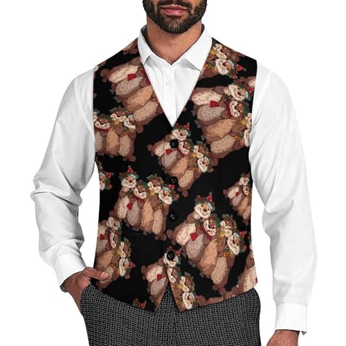 Cute Otter Christmas Men's Suit Vest Waistcoat Vests Formal Dress with 2 Pockets for Business Casual Tuxedo
