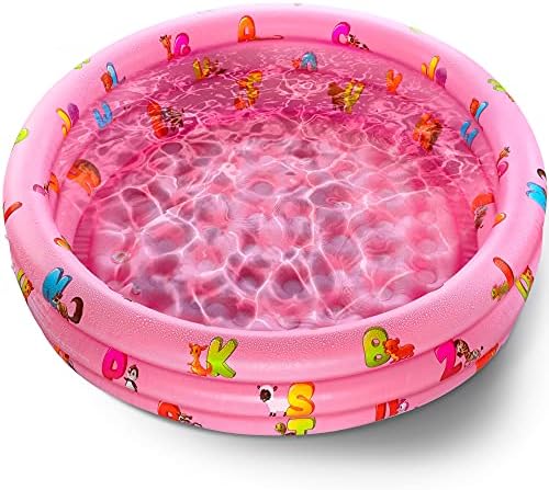 Inflatable Kiddie Pool for Kids - Kids Pools for Backyard - Swimming Pool for Kids, Toddlers, Baby - 3 Ring Pools for Inside and Outside - Durable Material with Soft Blow Up Bubble Botton, Pink