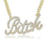 Q&Q Fashion Gold Celebrity Urban Big Bling Bitch Necklace Word Crystal Pave Rhinestone Chunky Chain Best Friend Friendship Jewelry BFF Gift