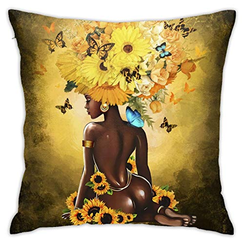 Syifasya Throw Pillow Covers African American Women Pillowcase Black Girl Mordern Decorative Zippered Square Pillow Covers Cushion Hold for Sofa Bedroom Car Home Decor 18x18 Inches