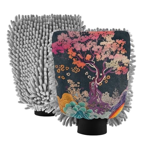 IOACIY Absorbent Microfiber Car Wash Drying Mitts, 2 Pack, Scratch-Free & Lint-Free, Rich Foam, Highly Absorbent, Double Sided, Wash Mitt Perfect for Car Washing, L, Horse (25)