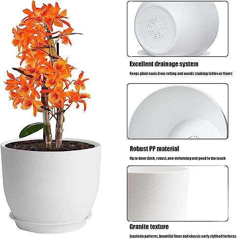 PROFIKLA 20cm, 18cm, 16cm Plastic Plant Pots, Plant Pots with Drainage Holes and Saucers, A Set of 3 Flower Pots - Image 2