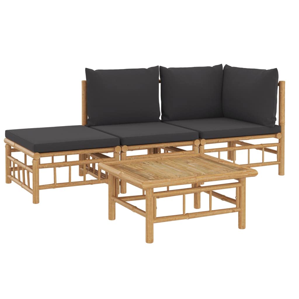 vidaXL Garten Lounge Set 4-TLG., Gartenmöbel Set mit Dunkelgrauen Kissen, Sitzgruppe für Garten Terrasse, Modular Sofa Garnitur Loungemöbel, Bambus
