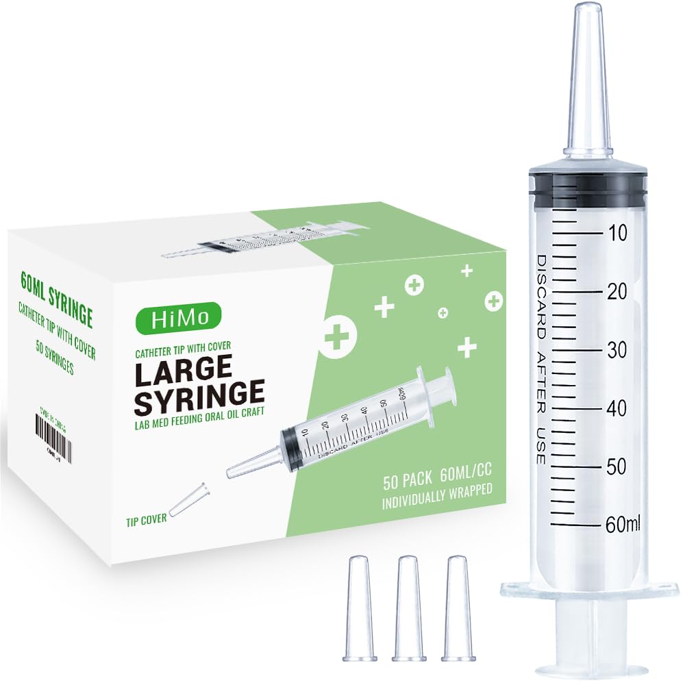 HiMo Pack of 50 - 60ml Syringe, 60cc syringes with caps for Liquid