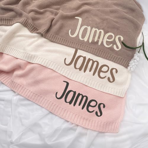 Image of Embroidered Baby Blanket, Personalized Baby Blanket, Custom Knit, Gifts for Boy, Cozy Soft Cotton Knit Custom Name, Newborn Gifts, Birthday, Christmas, 10