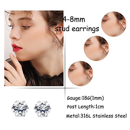 Funrun Jewelry 6 Pairs Stainless Steel Stud Earrings For Men Women Cz Round Earrings Black 7Mm #TOP3