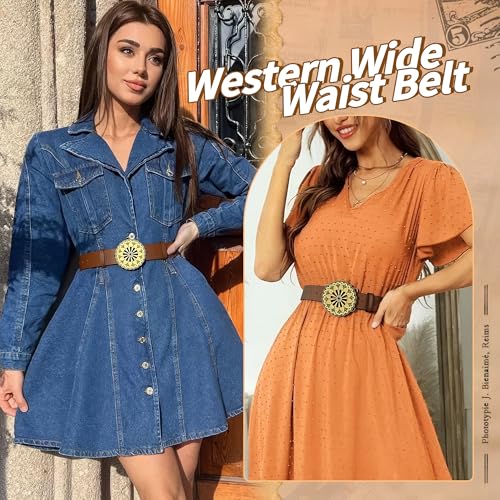 Ayliss Women Wide Disc Belt Vintage PU Leather Wide Waistband Dics Belt Vintage Buckle Retro Cowgirl Metal Buckle Belt3