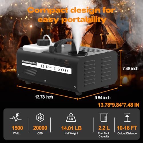 Máquina de humo vertical de 1500 W con control remoto inalámbrico, máquina de humo de temperatura constante, salida de 20 000 CFM, calentamiento rápido, tanque de 2,2 L para iluminación escénica DJ, bodas, fiestas y Halloween miniatura 4