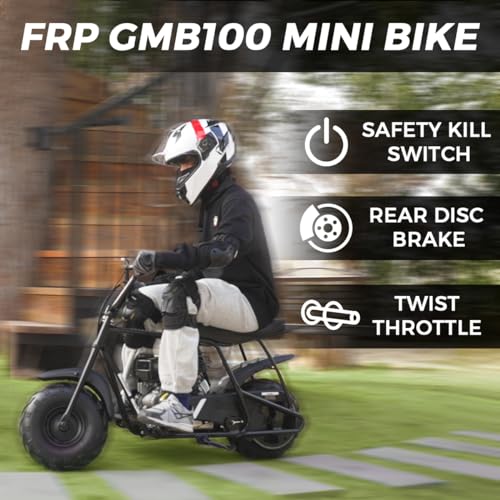 FRP 99 CC Gas Powered Mini Dirt Bike GMB100, 4 Stroke 3HP, Off Road Mini Trail Bike Up to 24 Mph, for Kids and Adult, Weight Support Up to 185 LBS (Black)