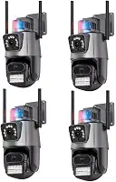 Kit 4 Câmeras de Segurança Wi-Fi Externa ICESS 8MP (2x4MP) 2K, Lente Dupla 360°, Visão Noturna Colorida, Sirene e Áudio Bidirecional