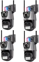 Kit 4 Câmeras de Segurança Wi-Fi Externa ICESS 8MP (2x4MP) 2K, Lente Dupla 360°, Visão Noturna Colorida, Sirene e Áudio Bidirecional