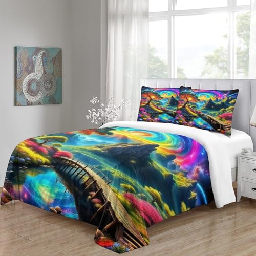 Housse de couette fermeture éclair cachée 3D paysage microfibre lit