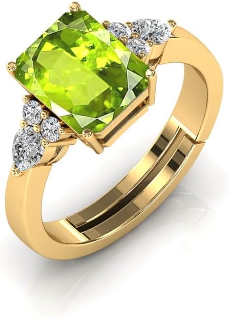 9.00 Carat Vintage Natural Peridot Gemstone Birthstone Green Peridot CZ Ring Dainty Promise Rings for Women's