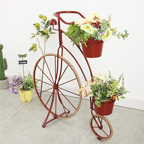 CQ Country Retro Creative Hemp Rope Wrought Iron Bicycle Shape Flower Frame Decoration Gardening Home Grocery Window Decoration (Color : Red)