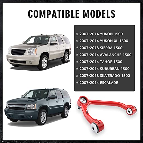Yizbap Front Upper Control Arms With Ball Joint For 2007-2018 Silverado 1500 Gmc Sierra 1500, 2-4" Lift Suspension Adjustable Tubular Control Arms For 07-14 Yukon Tahoe Suburban (Red) #TOP4