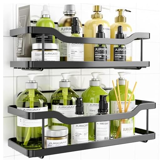 OMAIRA 2-Pack Adhesive Shower Caddy, Shower Shelf, No Drilling Rustproof Stainless Steel Shower Organizer for Inside Shower & Kitchen Storage (Matte Black)