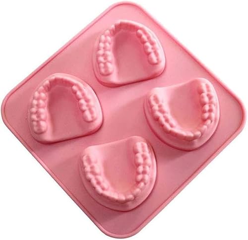 Stampo per cubetti di ghiaccio a forma di dentiera a 4 fori, in silicone, per gelato fai da te, divertente, regalo per dentisti, anziani, utensili speciali e gadget