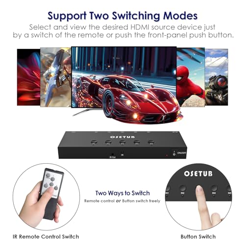 Image of 4K@60Hz 5 in 1 Out HDMI Switch, 5 Port HDMI Switcher Selector Support HDR10 & HDCP 2.2 & Full 3D with IR Remote Control Compitable with Nintendo Switch,Xbox PS5 /4,Fire Stick,Roku,Apple TV for Gaming