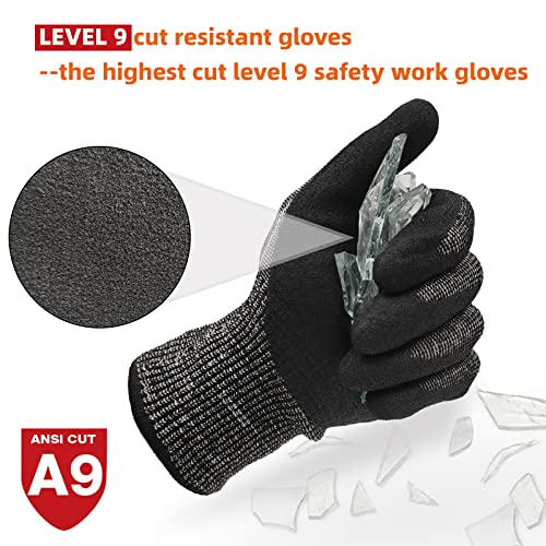 Schwer Highest Level Cut Resistant Gloves For Extreme Protection, Ansi A9 Cutting Gloves With Sandy Nitrile Coated, Touch-Screen, Compatible, Durable, Machine Washable, Black 1 Pair（L） #TOP1