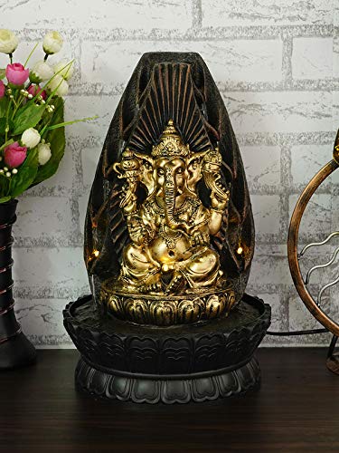 Image of Polyresin Chocolate Colour Table Top Indoor Rock Finish Waterfall Fountain for Home Decor with LED Lights, Speed Controller Pump & Crystal Ball (Size: 25.5 x 21 x 18.5CM | Wt: 1145grm)