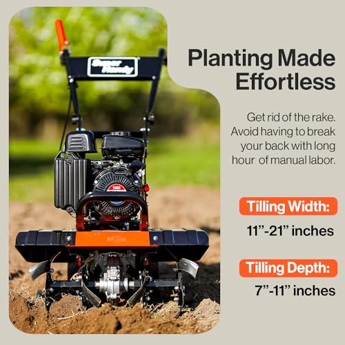 Image of SuperHandy Tiller Cultivator 2.5HP 79cc 4 Stroke Ultra Duty 4 Premium Steel Adjustable Forward Rotating Tines for Garden, Lawn, Digging, Root /Weed Removal and Soil Cultivation