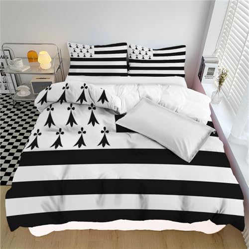 Parure de lit Réversible, 240x260cm Drapeau De La Bretagne Set de Housse de Couette Culture Nationale Parure de Lit avec 2 taies d'oreiller pour 2 Personnes -...