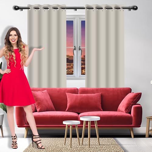 カーテン 1枚セット 遮光おしゃれ遮光カーテン 550 x 260 cm 熱目隠しおゃれ小窓1枚セットドレプ寝室玄関キチリビグ, ベージュ