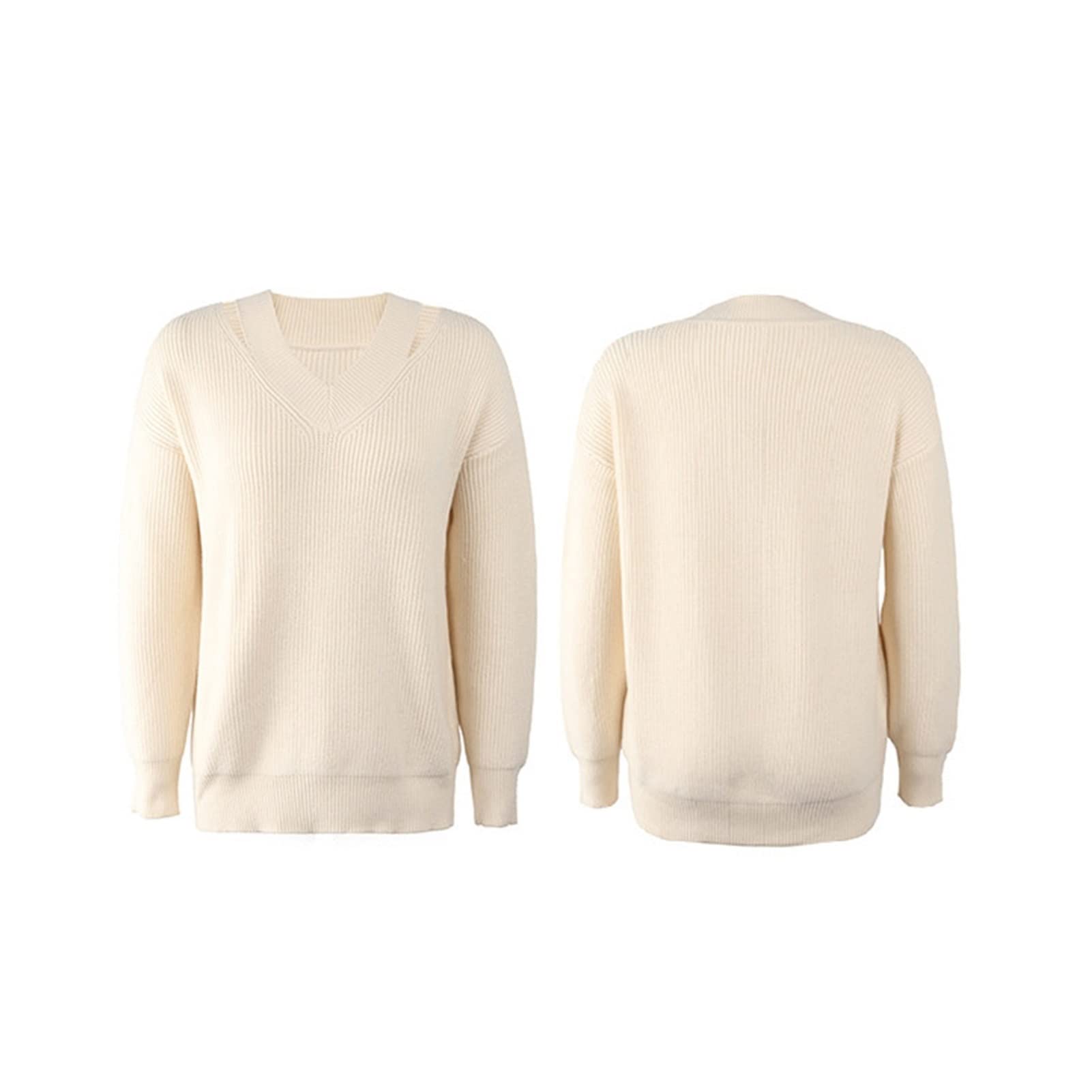 Sweter damski z dekoltem w serek z odkrytymi ramionami z dzianiny z łatwością współpracuje z legginsami, dżinsami, trampkami lub butami
