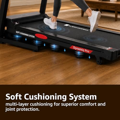 Image of Maxpro Dynamiq 5.5 Hp Peak BLDC Motor |18km /h Speed |15 Level Motorized Incline |130Kg User Weight |Auto Lubrication | Auto Incline Hydraulic Foldable Treadmill for Home use