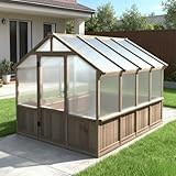 Cedar Wood & Polycarbonate Greenhouse, Large Walk-In Green House with Slide Door and Window, Garden Plants Grow House, Premium Accessories for Vegetables/Flowers/Potted Plants (cedar wood, 6*8ft)