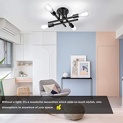 Tobusa C3116-04-BK Semi Flush Mount Ceiling Light Fixture Matte Black, Modern Sputnik Close To Ceiling Light, Chandelier Light Fixture Ceiling For Bedroom Kitchen Living Room Dining Room thumb #5