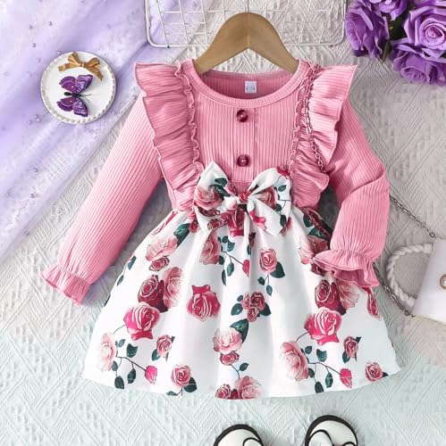 Image of Buy & Try Berry Lycra Girls Printed Frock, Full Sleeve, Soft Stretchable Fabric, Comfortable Party & Casual Wear Dress for Kids