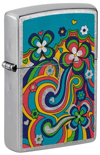 Image of Zippo Flower Power - Groovy Retro Floral Design on Colorful Matte Finish, Pocket Fuel Refillable Windproof Lighter, BIS Certified
