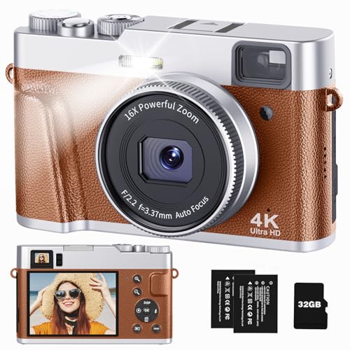 Digital Camera for Photography Autofocus, 4K Vlogging Camera with Viewfinder and Dial, 48MP Portable Travel Camera with 16X Zoom, Anti-Shake,Flash